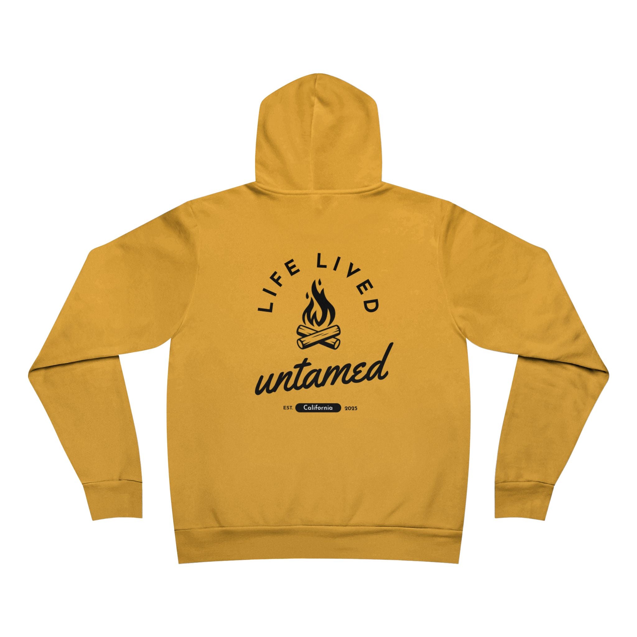 Yellow hoodie with black LLU logo on the back