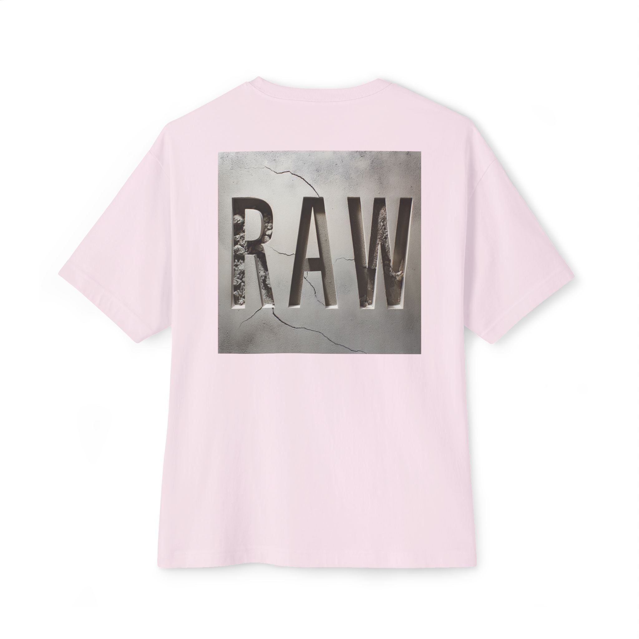 Soft Pink t-shirt with 'RAW' graphic on a white background