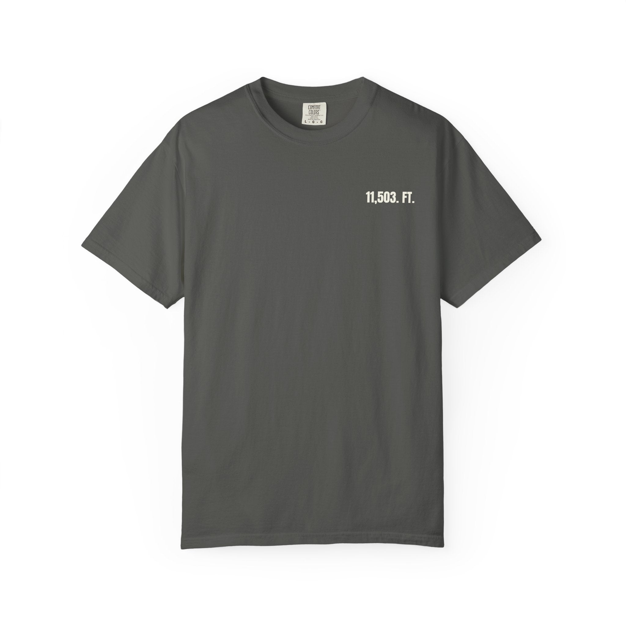 Pepper Gray t-shirt with '11,503 FT.' text on a white background