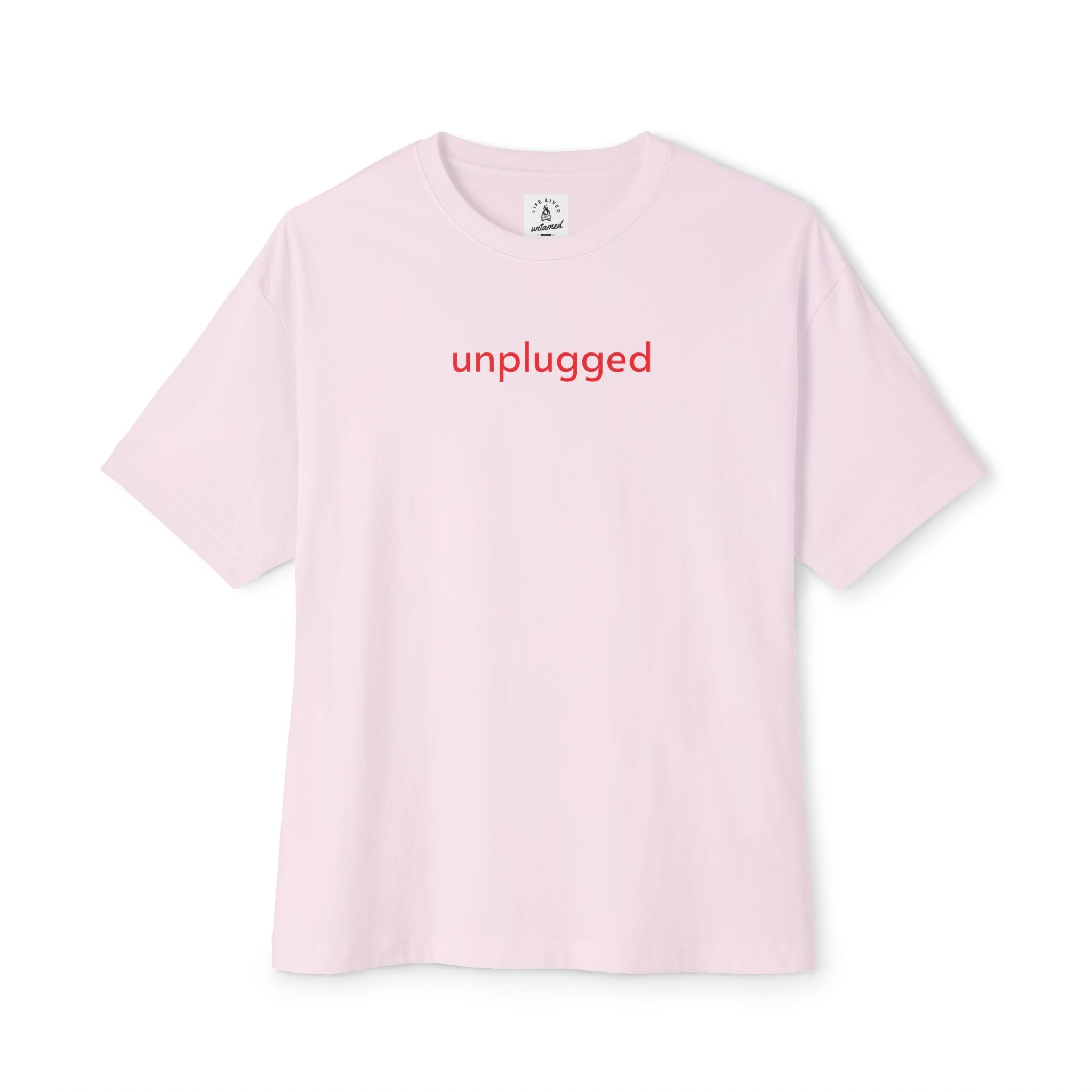 Soft Pink Unplug Yourself Boxy Fit T-Shirt made from premium Airlume cotton, featuring a relaxed unisex fit.