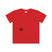 Red t-shirt with black tree design on a white background