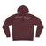 Maroon hoodie with a small campfire in the center of chest area