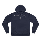 Navy blue hoodie with a small campfire in the center of chest area