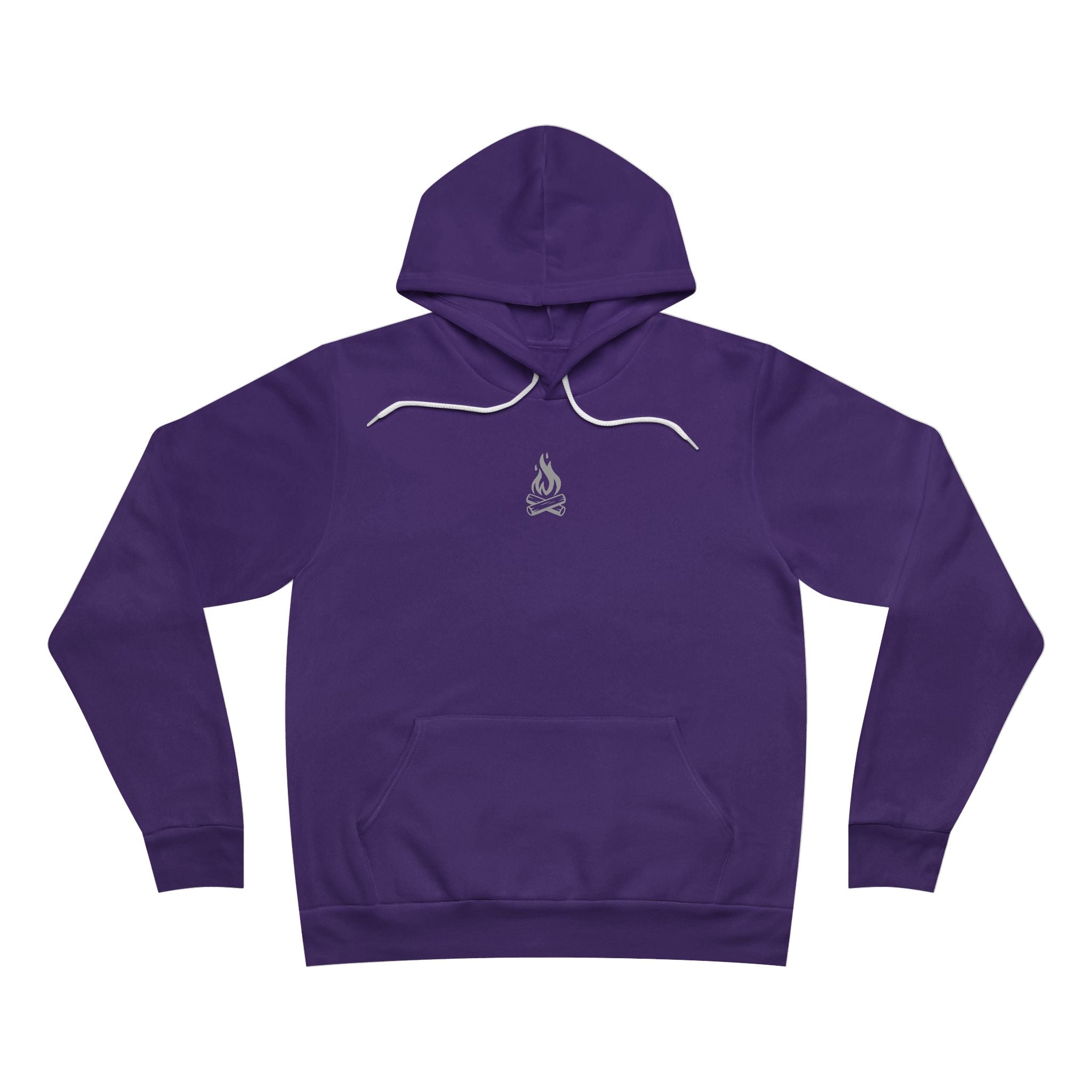 Team purple hoodie with a small campfire in the center of chest area
