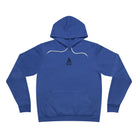 True royal blue hoodie with a small campfire in the center of chest area