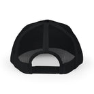 A meshed back of a trucker hat on a white background