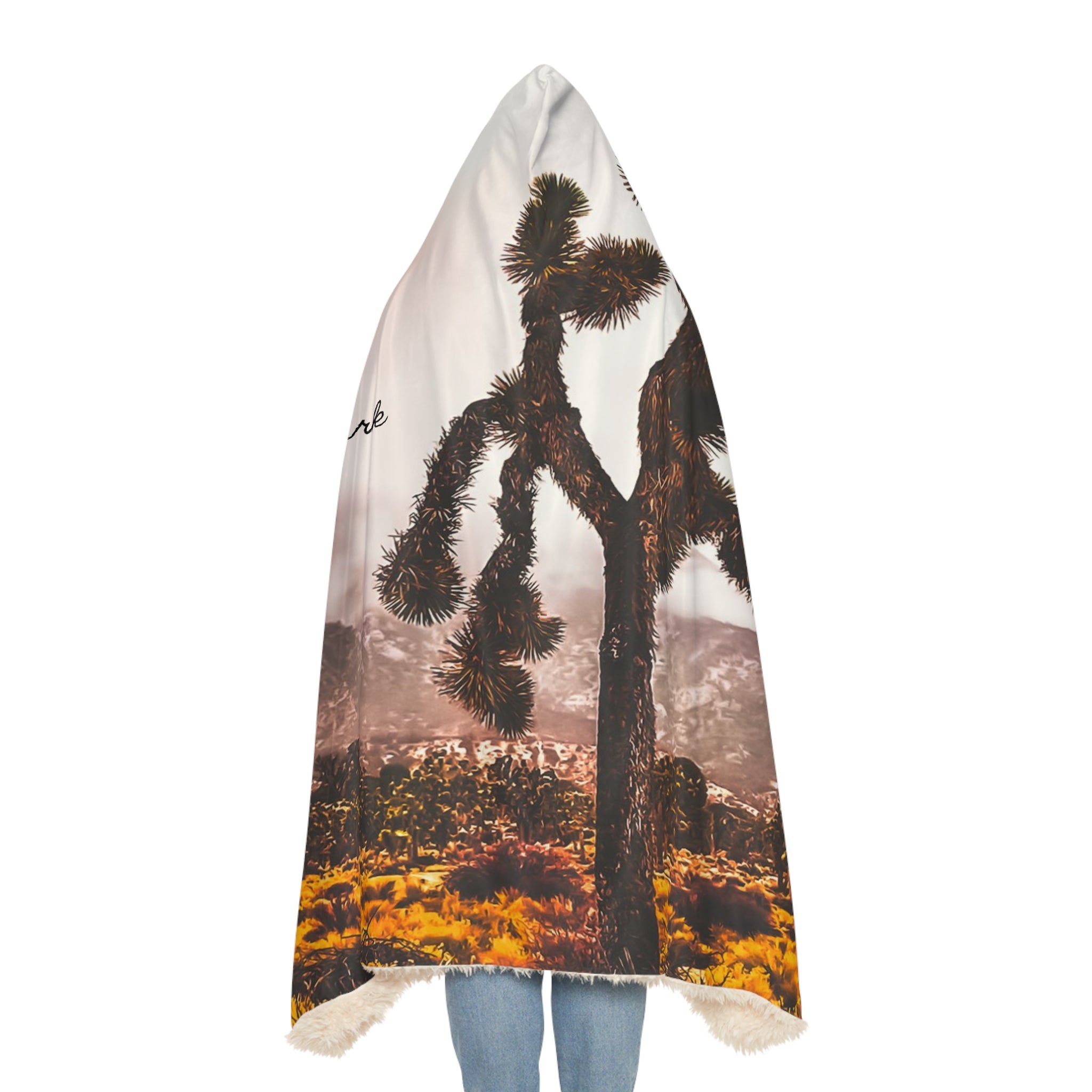 Scarf with desert landscape and cactus design on a white background