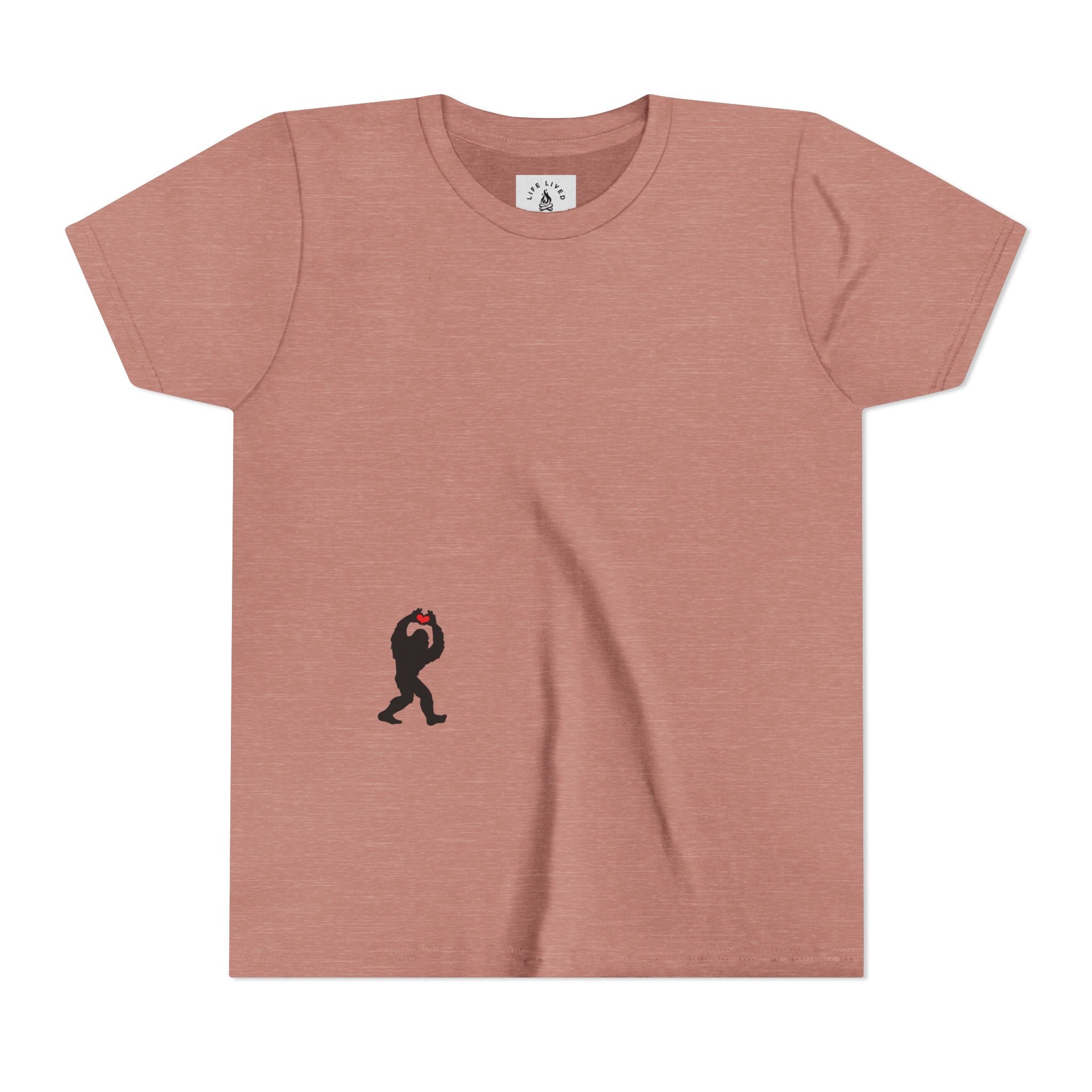 Heather Mauve t-shirt with a small graphic on a white background