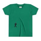 Kelly Green t-shirt with small black Sasquatch graphic on lower front on a white background