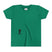 Kelly Green t-shirt with small black Sasquatch graphic on lower front on a white background