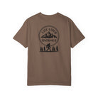 Expresso t-shirt  with a graphic design on the back featuring mountains, trees, and a silhouette of a Sasquatch