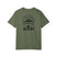 Moss Green t-shirt with a graphic design on the back featuring mountains, trees, and a silhouette of a Sasquatch