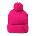 Neon pink beanie with a pom-pom at the top