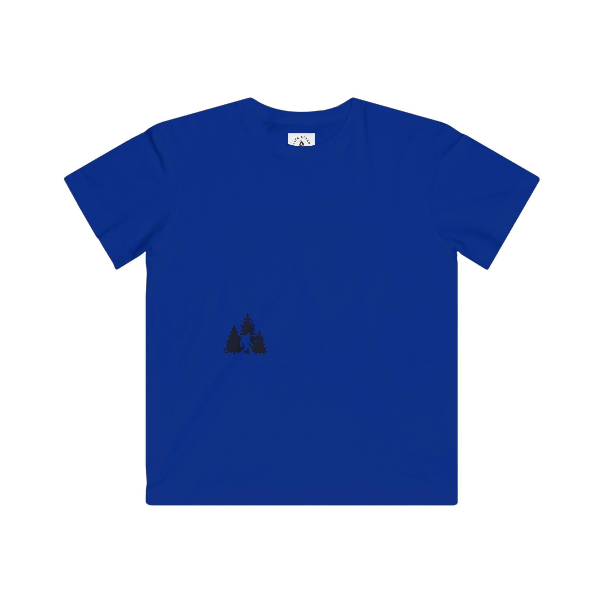 Royal Blue t-shirt with Sasquatch in Wilderness design.
