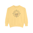 Butter Yellow sweatshirt with a compass design on a white background