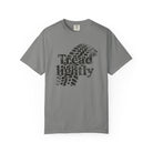 Granite gray t-shirt with 'Tread Lightly' graphic design on a white background