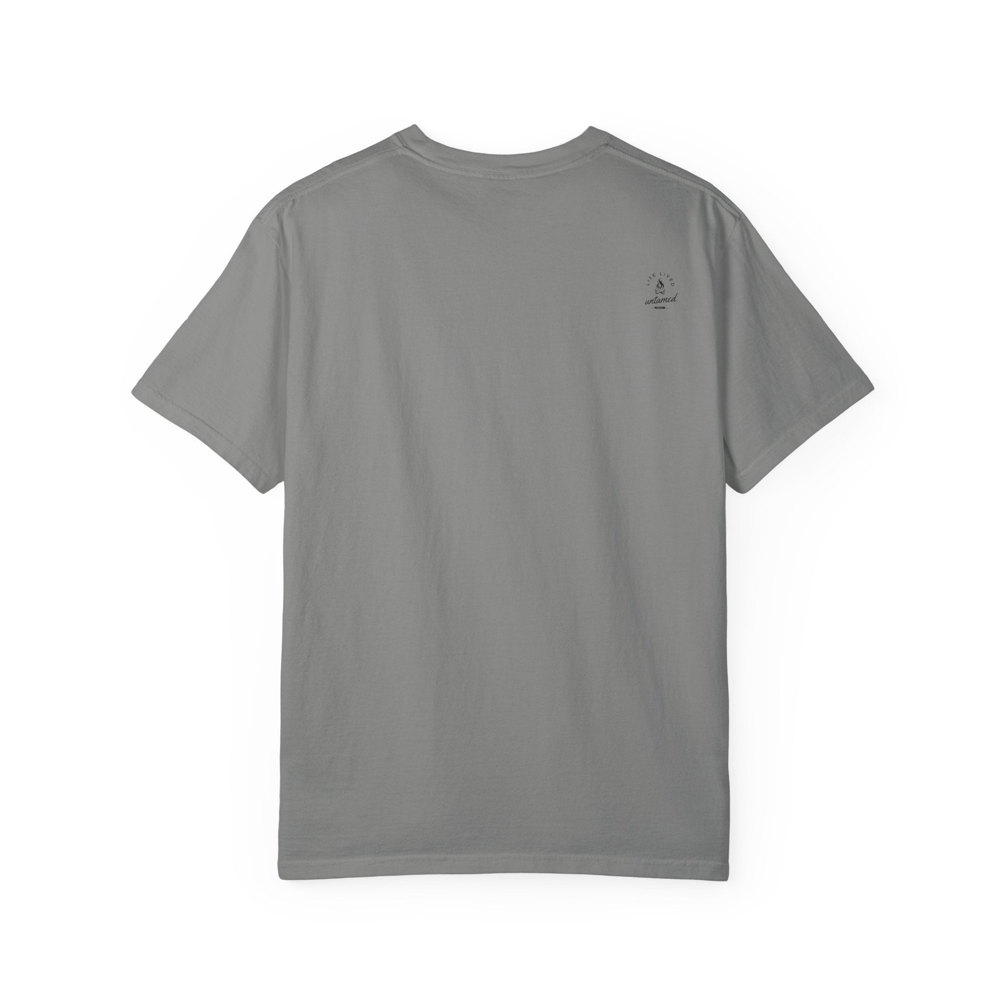 Back of granite t-shirt on a white background with LLU logo