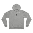 Athletic heather gray hoodie with a small campfire design on the chest 
