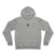 Athletic heather gray hoodie with a small campfire design on the chest 