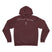 Maroon hoodie with a small campfire design on a white background