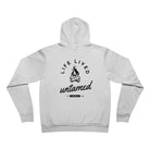 White hoodie with 'Life Lived Untamed' logo on the back