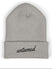 Heather gray beanie with 'untamed' text on a white background