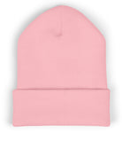 Back of pink beanie hat on a white background