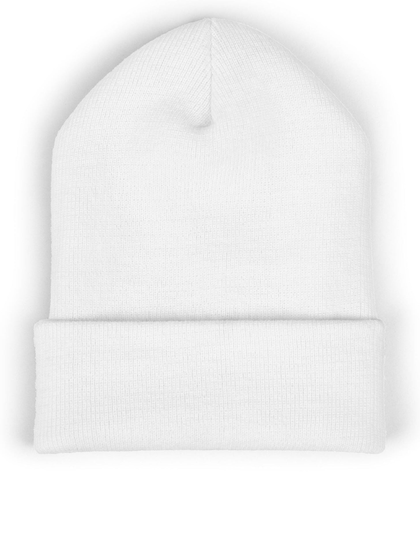 A back of white beanie on a white background