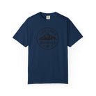 Navy blue t-shirt with 'Life Lived Untamed' graphic on a white background