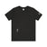 Women's dark gray heather t-shirt with small black Sasquatch graphic on lower front and a sleeve on a white background