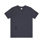 Heather Midnight Navy blue t-shirt with small black Sasquatch graphic on lower front and a sleeve on a white background