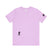 Women's lilac t-shirt with small black Sasquatch graphic on lower front and a sleeve on a white background