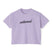 Women's 'Untamed' black script graphic on solid orchid purple short-sleeve crewneck crop tee shirt