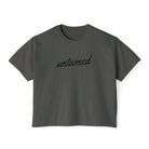 Women's 'Untamed' black script graphic on solid pepper short-sleeve crewneck crop tee shirt
