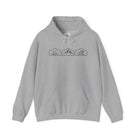 A Sport Gray hoodie with mountain, desert and wave design on a white background.