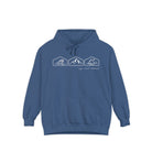 True Navy hoodie with ocean, mountain, and desert designs on a white background
