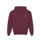 Maroon hoodie with a small LLU logo on the back against a white background