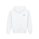 White hoodie with a small 'Life Lived Untamed' logo on the chest against a white background