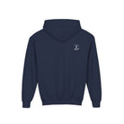 Navy blue hoodie with a small 'Life Lived Untamed' logo on the back against a white background