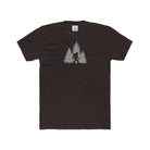 Dark chocolate t-shirt with a graphic of a forest and a bigfoot silhouette on a white background
