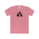 Pink t-shirt with a black trees and a bigfoot on a white background