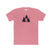 Pink t-shirt with a black trees and a bigfoot on a white background
