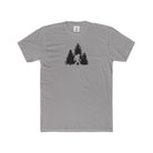 Gray t-shirt with a black graphic of a bigfoot and trees on a white background