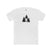 White t-shirt with black graphic of a tree and a silhouette of bigfoot on a white background