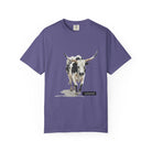 Bull grape t-shirt with a graphic of a longhorn cow and the word 'untamed' on a white background
