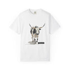 White t-shirt with a bull graphic and 'untamed' text on a white background