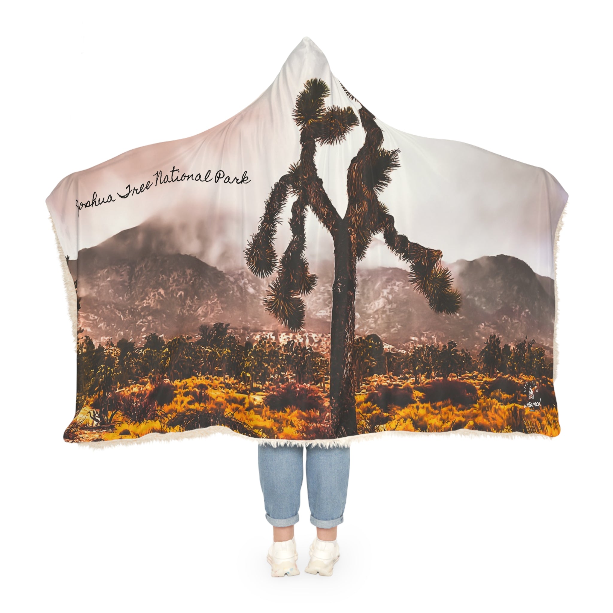 Hooded blanket with Joshua Tree National Park design on a white background
