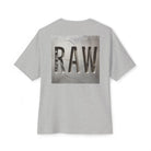 Heather Gray t-shirt with 'RAW' graphic on the back against a white background