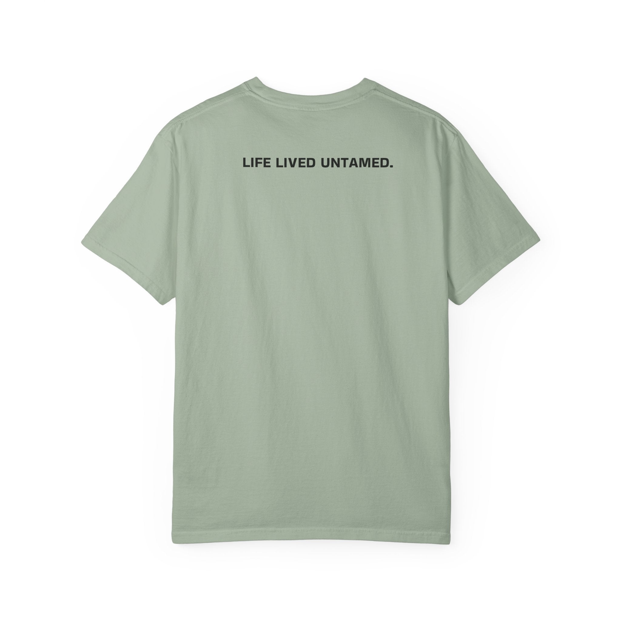 Bay green t-shirt with Life Lived Untamed text on it