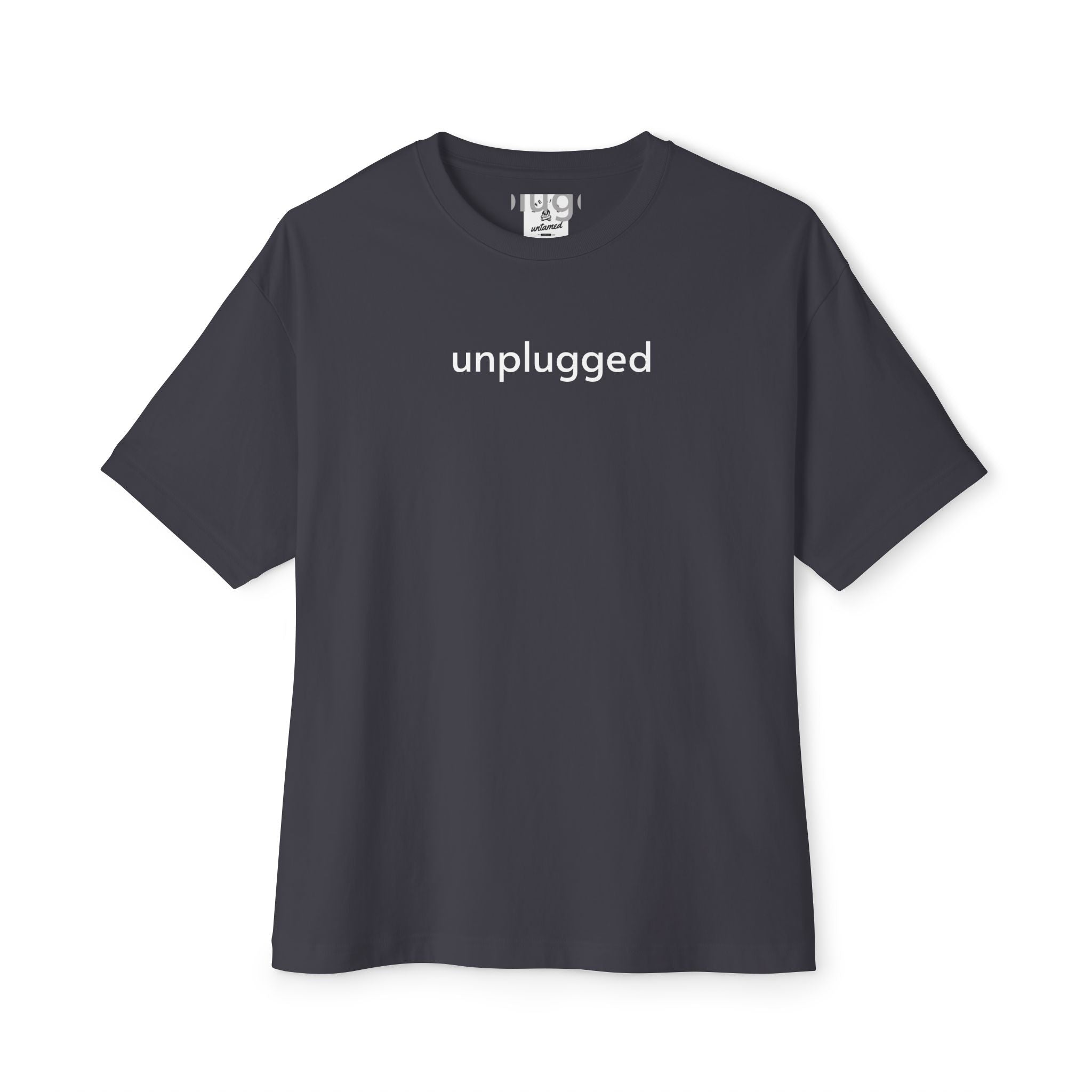 Unisex forest dark gray Unplug Yourself Boxy Tee made from soft Airlume cotton, perfect for outdoor adventure.